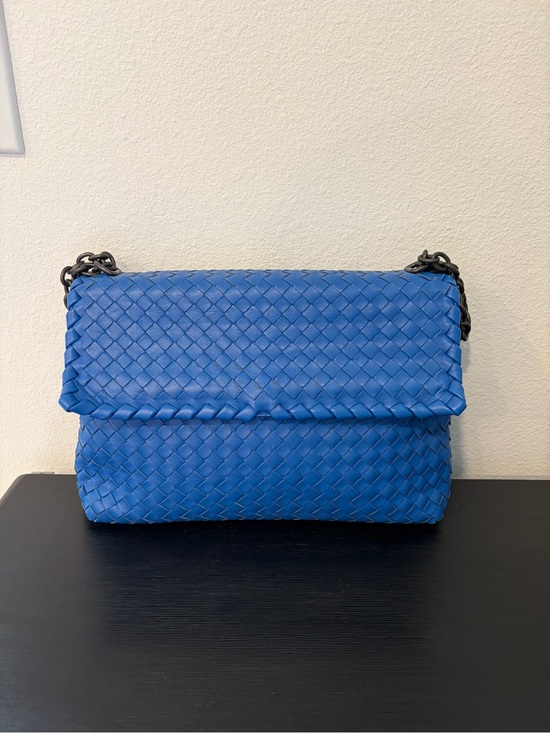 Bottega Veneta Handbags - Bottega Veneta Blue Intrecciato Leather Large Olimpia Bag